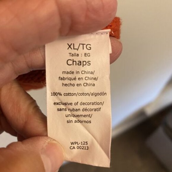 Chaps Orange Sweater Men's XL Tall 100% Cotton Crew Neck - Picture 5 of 8